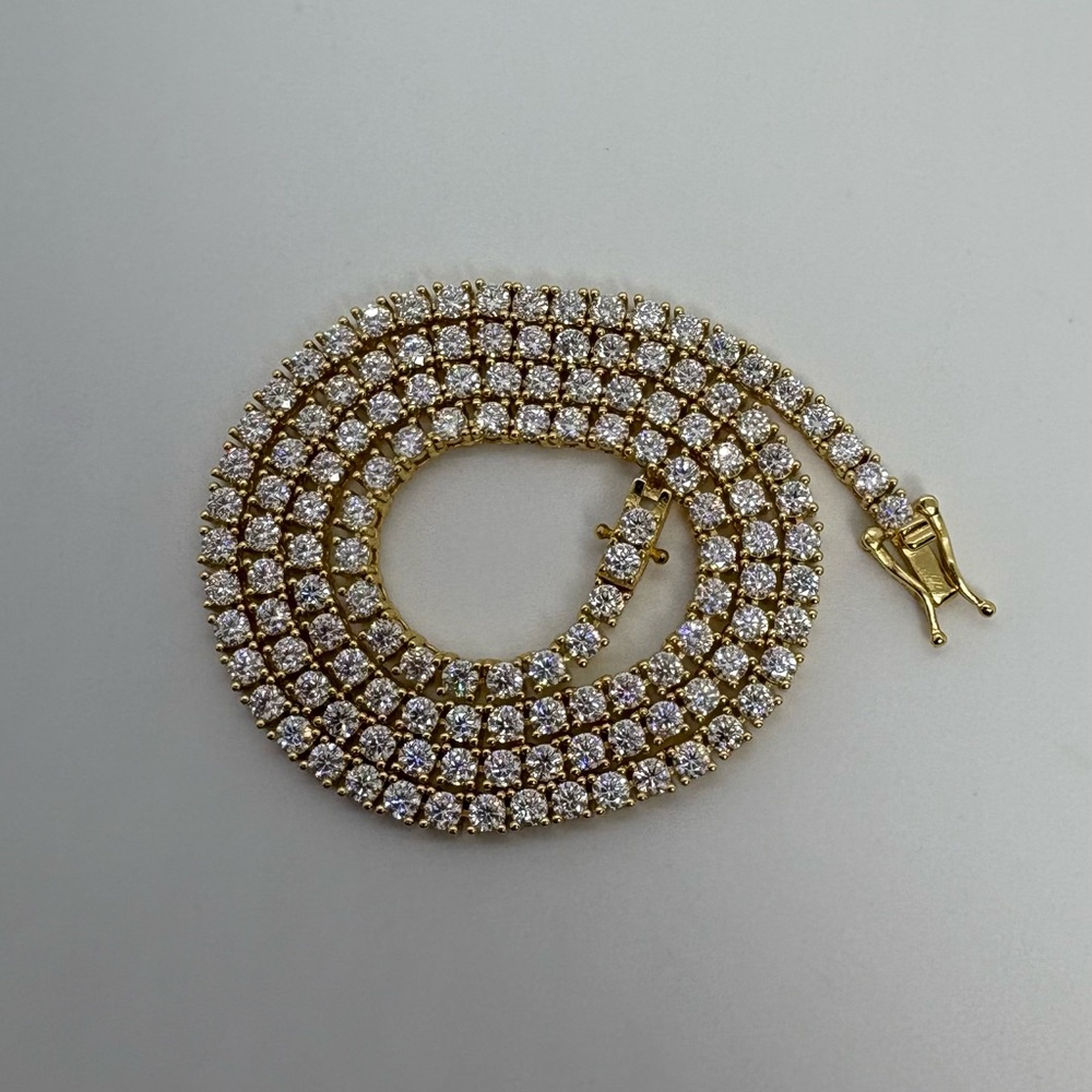 Gold 925 Sterling Silver Certified Moissanite VVS 18 inch Tennis Necklace